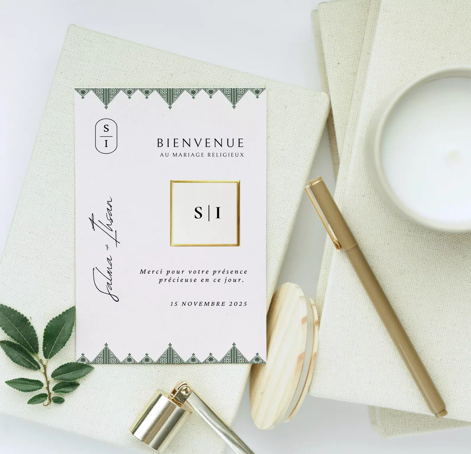 Carte de remerciement mariage henna chocolat