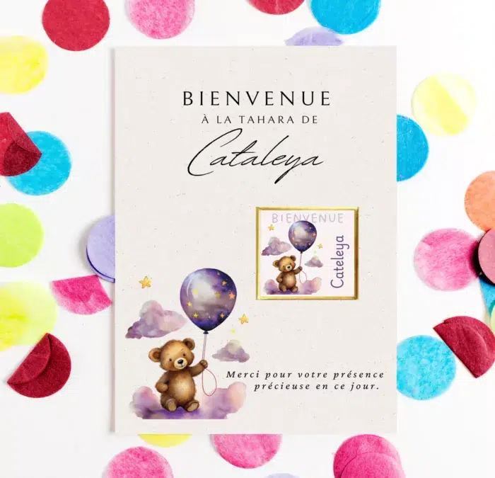 carte personnalisée avec chocolat naissance fille