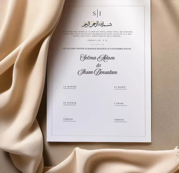 Certificat de mariage religieux musulman